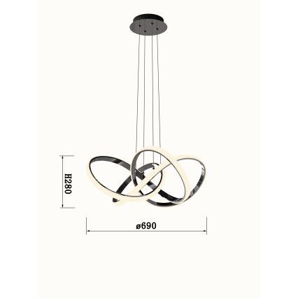 Wofi 6134-105L - Lampadario a sospensione con filo LED dimmerabile INDIGO LED/50W/230V nero/cromo lucido