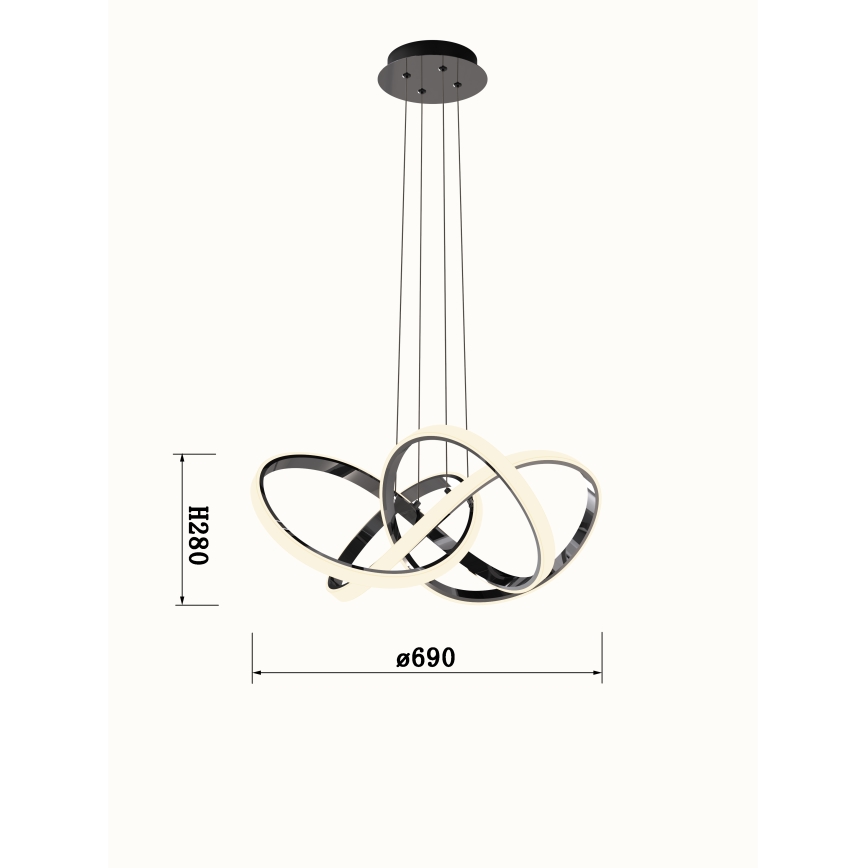 Wofi 6134-105L - Lampadario a sospensione con filo LED dimmerabile INDIGO LED/50W/230V nero/cromo lucido