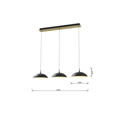 Wofi 7001-304 - Lampadario a sospensione con filo LED dimmerabile ROSCOFF LED/29W/230V nero/oro