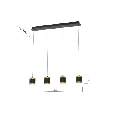 Wofi 7003-404 - Lampadario LED dimmerabile su cavo TOULOUSE 4xLED/8,5W/230V nero/oro