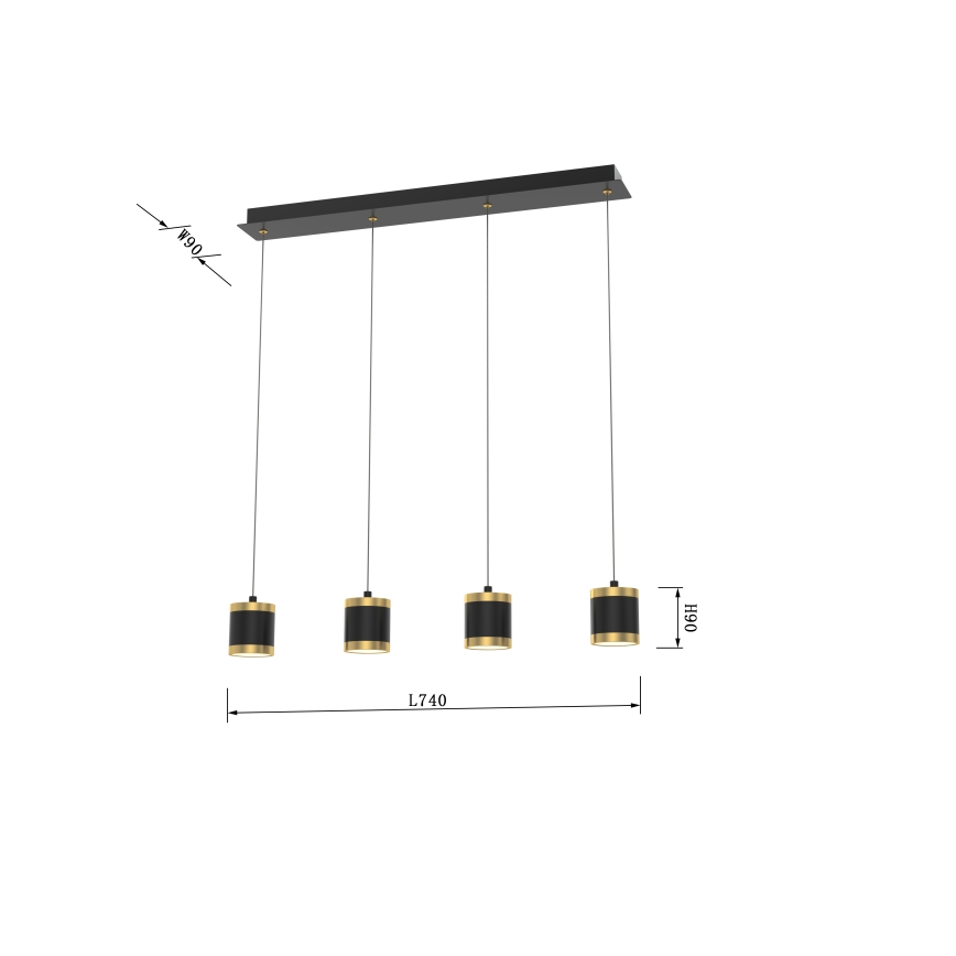 Wofi 7003-404 - Lampadario LED dimmerabile su cavo TOULOUSE 4xLED/8,5W/230V nero/oro