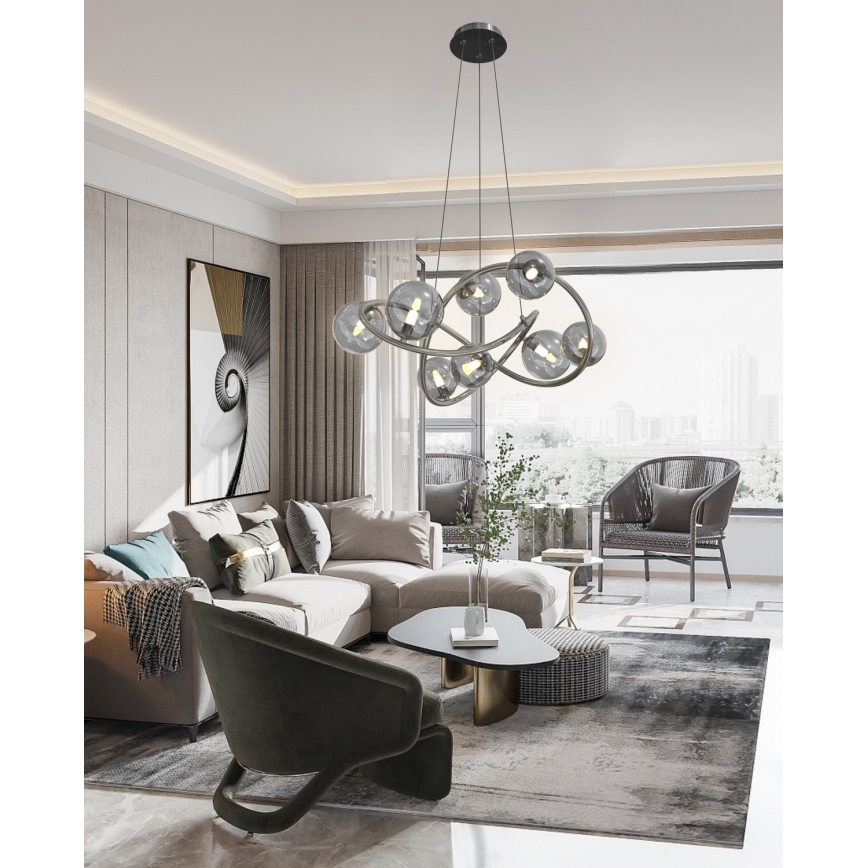 Wofi 7014-805 - Lampadario LED a sospensione con filo NANCY 8xG9/3,5W/230V nero/cromo lucido