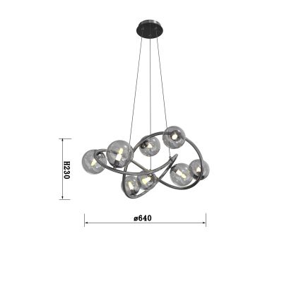 Wofi 7014-805 - Lampadario LED a sospensione con filo NANCY 8xG9/3,5W/230V nero/cromo lucido