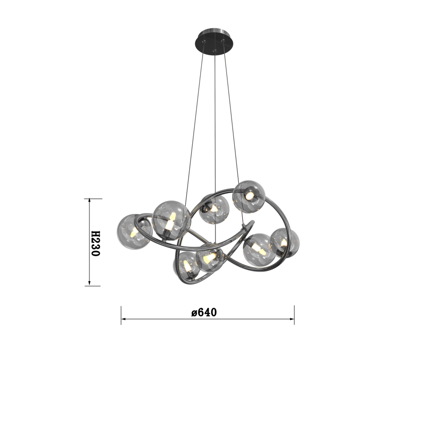 Wofi 7014-805 - Lampadario LED a sospensione con filo NANCY 8xG9/3,5W/230V nero/cromo lucido