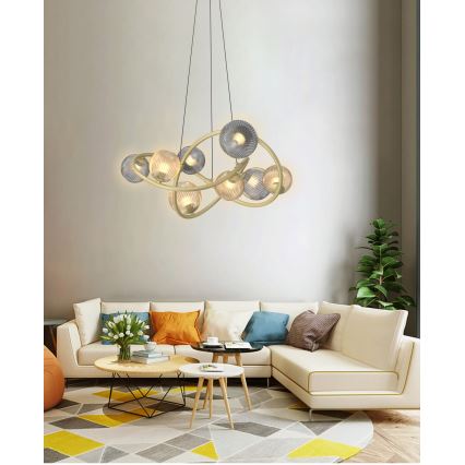 Wofi 7015-804 - Lampadario LED a sospensione con filo METZ 8xG9/3,5W/230V oro/grigio