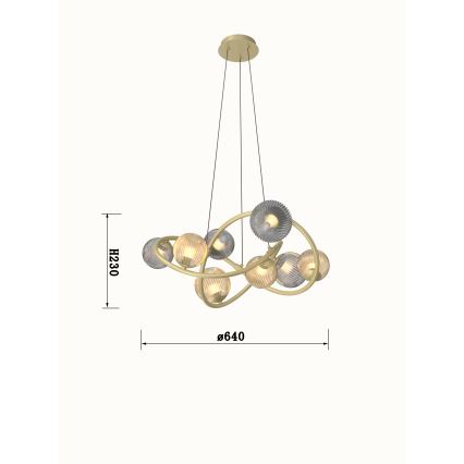 Wofi 7015-804 - Lampadario LED a sospensione con filo METZ 8xG9/3,5W/230V oro/grigio