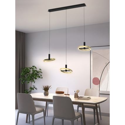 Wofi 7016-304 - Lampadario a sospensione con filo LED dimmerabile BREST LED/26W/230V nero/oro