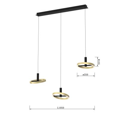 Wofi 7016-304 - Lampadario a sospensione con filo LED dimmerabile BREST LED/26W/230V nero/oro