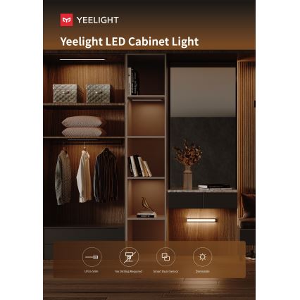 Yeelight - Illuminazione LED dimmerabile ricaricabile per mobili con sensore LED/2,4W/2200 mAh 4000K 60 cm nero