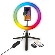 Yenkee - Lampada LED RGB dimmerabile con treppiede e supporto per vlogging LED/5V + telecomando