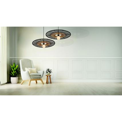 Zambelis 19104 - Lampadario a sospensione con filo 1xE27/40W/230V bambù/nero