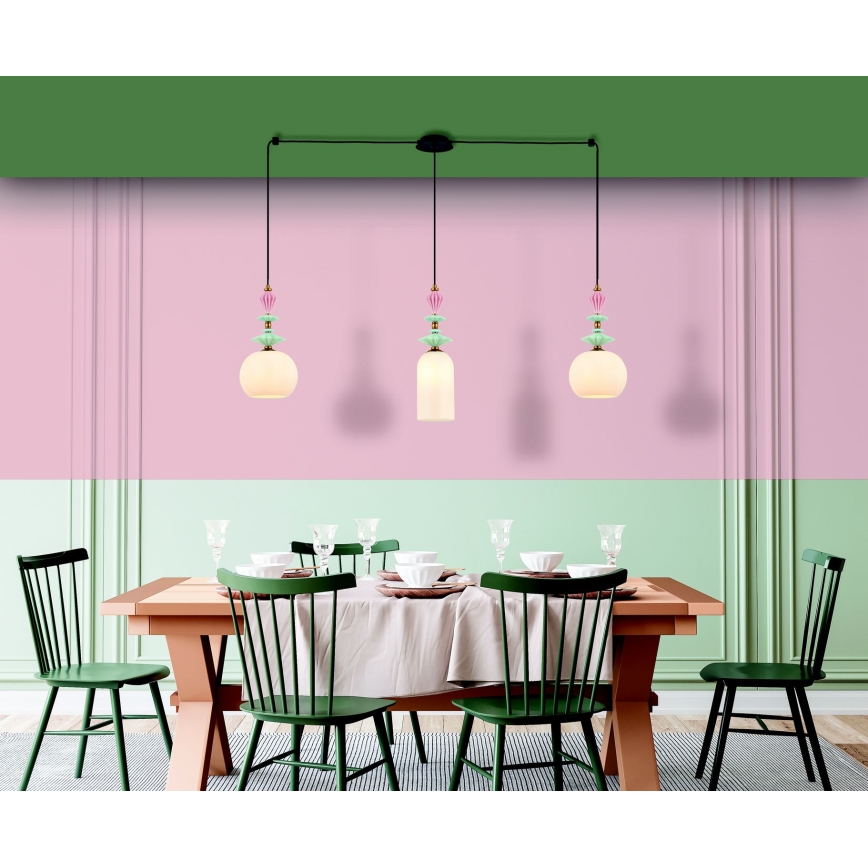 Zambelis 22153 - Lampadario a sospensione con filo 3xE27/40W/230V ragno ceramiche