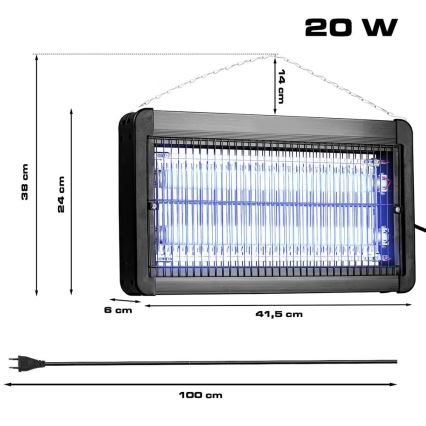 Zappatrice elettrica per insetti 2x10W/230V 100 m²