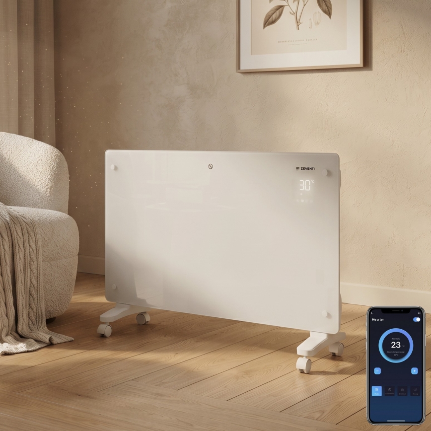 ZEVENTI - Termoconvettore elettrico da parete intelligente con display LCD 1000/2000W/230V Wi-Fi bianco