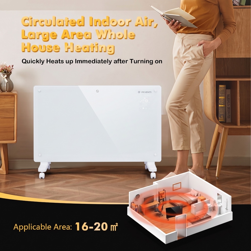 ZEVENTI - Termoconvettore elettrico da parete intelligente con display LCD 1000/2000W/230V Wi-Fi bianco