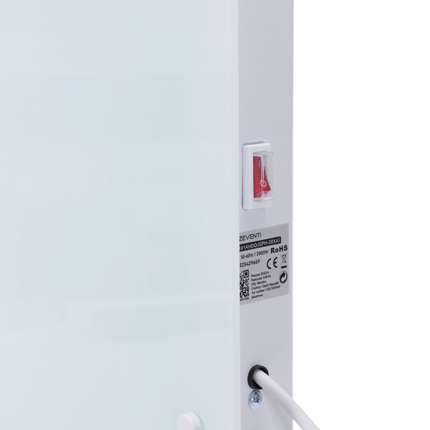 ZEVENTI - Termoconvettore elettrico da parete intelligente con display LCD 1000/2000W/230V Wi-Fi bianco