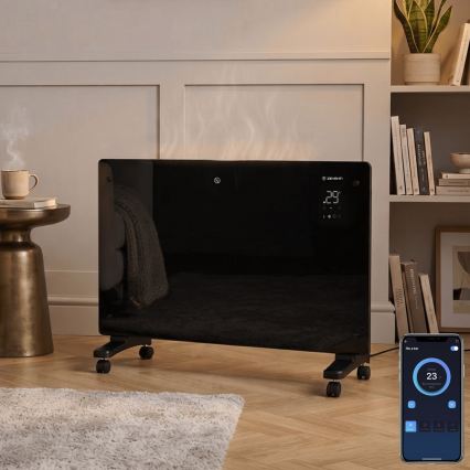 ZEVENTI - Riscaldatore elettrico/convettore a parete intelligente con display LCD 1000/2000W/230V Wi-Fi nero