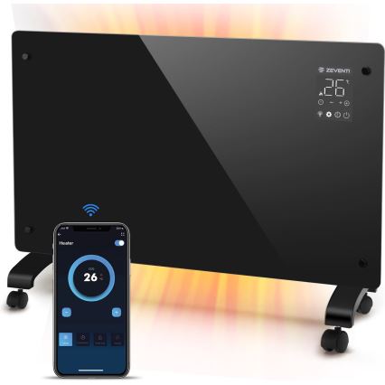 ZEVENTI - Riscaldatore elettrico/convettore a parete intelligente con display LCD 1000/2000W/230V Wi-Fi nero