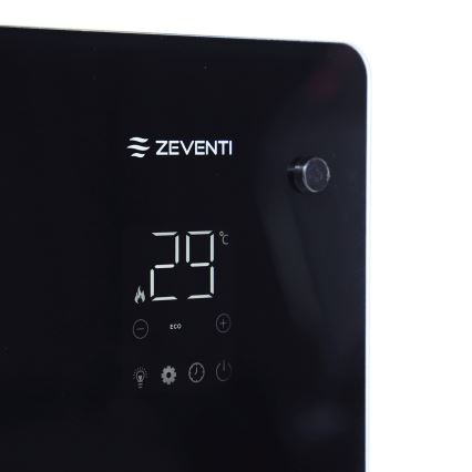 ZEVENTI - Riscaldatore elettrico/convettore a parete intelligente con display LCD 1000/2000W/230V Wi-Fi nero