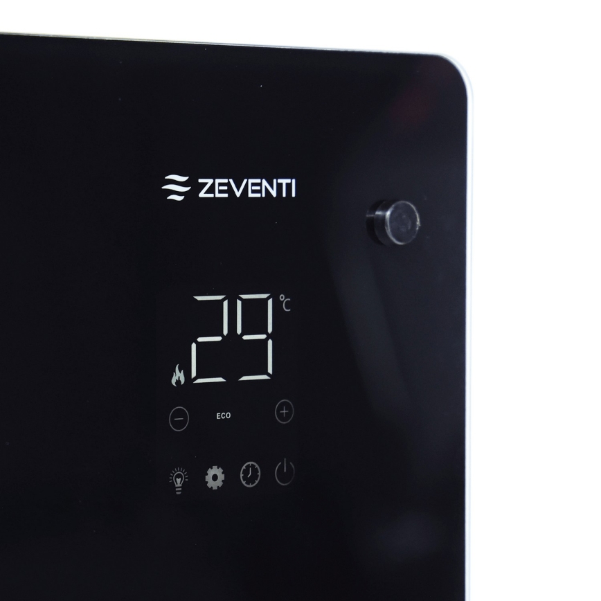 ZEVENTI - Riscaldatore elettrico/convettore a parete intelligente con display LCD 1000/2000W/230V Wi-Fi nero