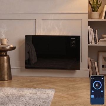 ZEVENTI - Riscaldatore elettrico/convettore a parete intelligente con display LCD 1000/2000W/230V Wi-Fi nero