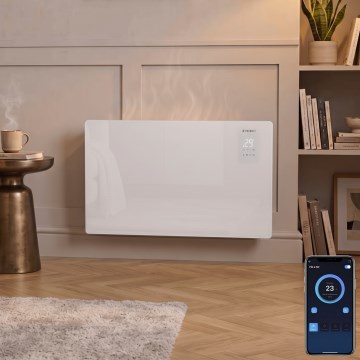 ZEVENTI - Riscaldatore elettrico da parete intelligente/convettore con display LCD 1000/2000W/230V Wi-Fi bianco