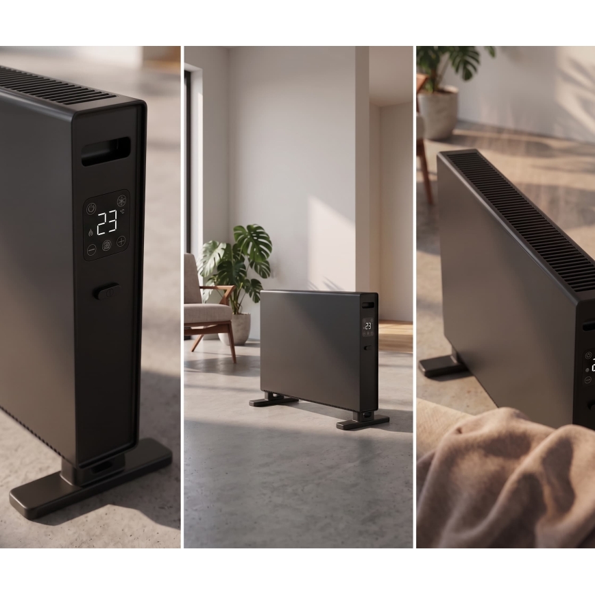 ZEVENTI - Riscaldatore elettrico/convettore con display LCD 1250/2000W/230V nero + telecomando