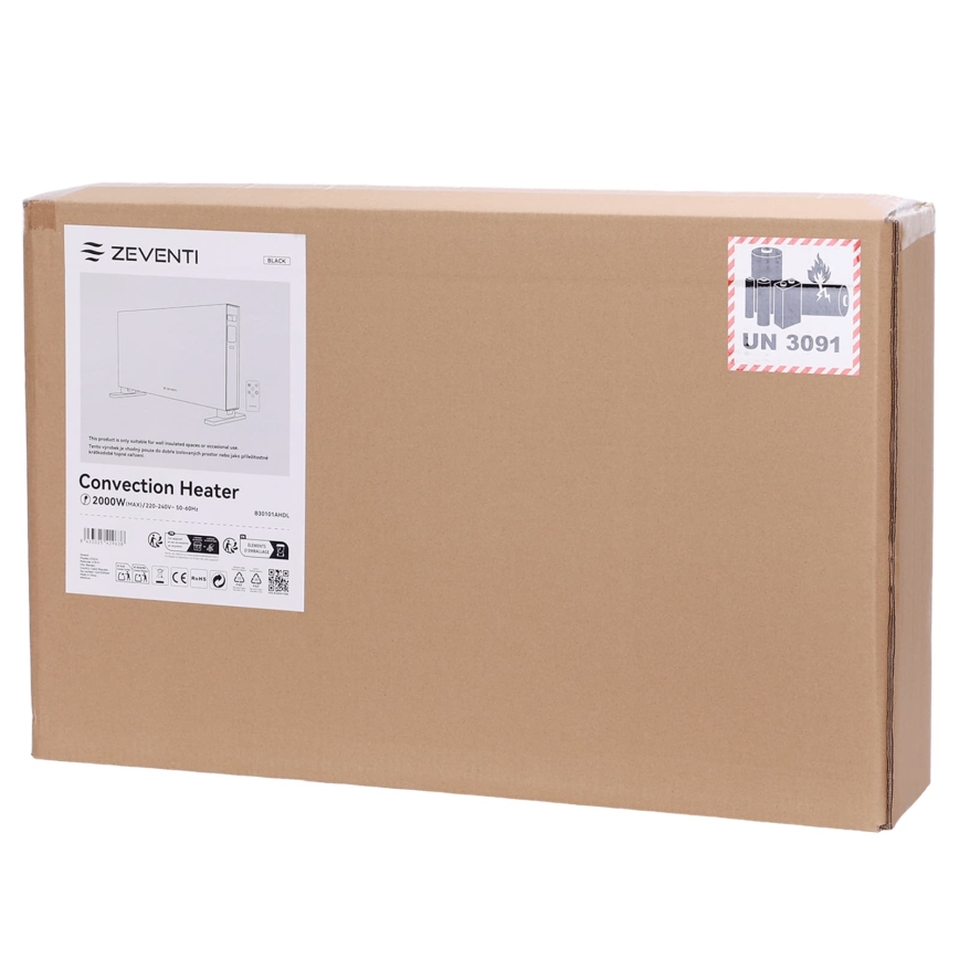 ZEVENTI - Riscaldatore elettrico/convettore con display LCD 1250/2000W/230V nero + telecomando