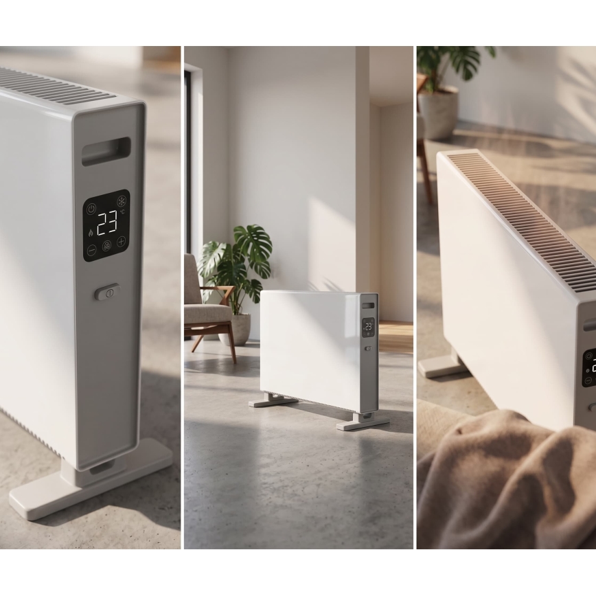 ZEVENTI - Riscaldatore/convettore elettrico con display LCD 1250/2000W/230V bianco + telecomando