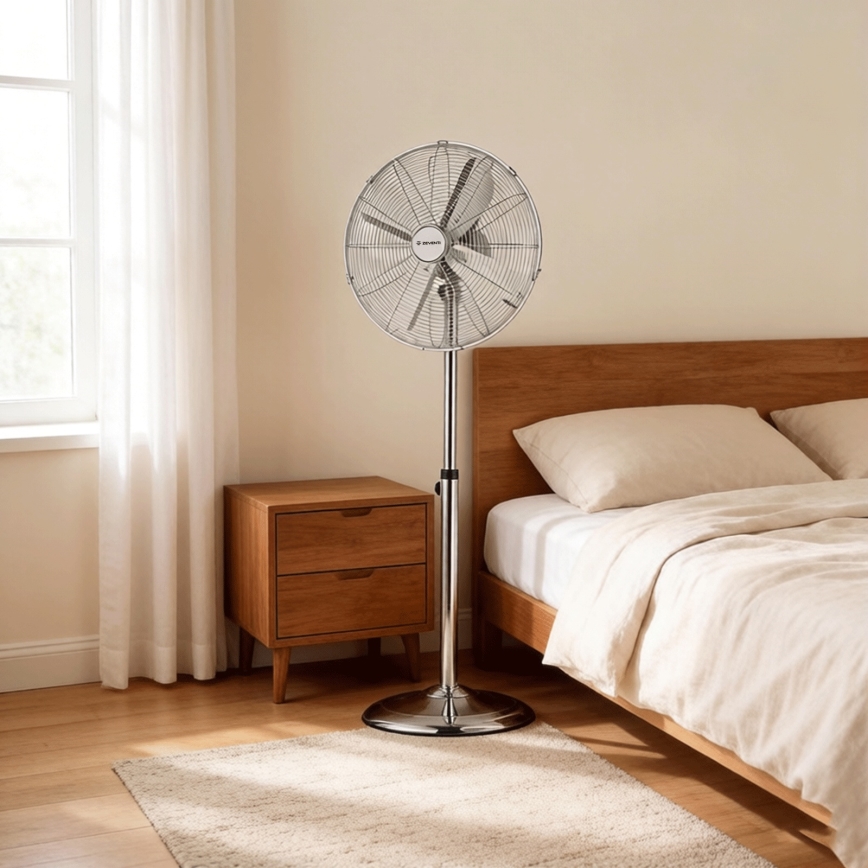 ZEVENTI - Ventilatore a piantana FLOW 50W/230V Ø 45 cm, cromo lucido