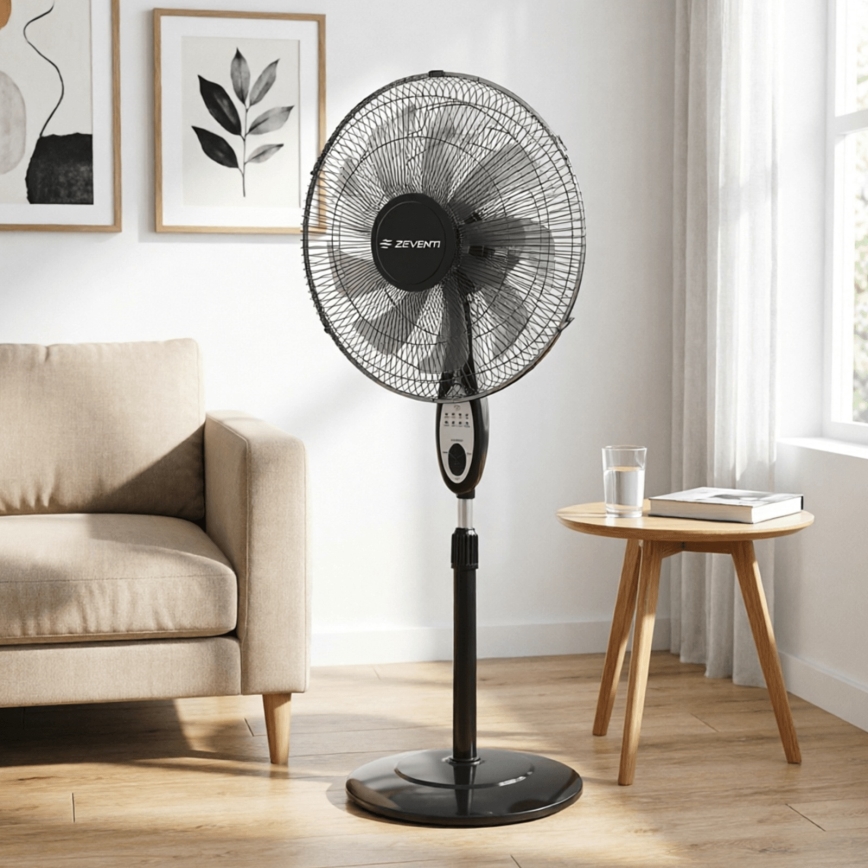 ZEVENTI - Ventilatore a piantana FLOW 55 W/230 V, 130 cm, nero + telecomando