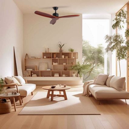 ZEVENTI - Ventilatore da soffitto CUENCA Wi-Fi Tuya nero/rovere + telecomando