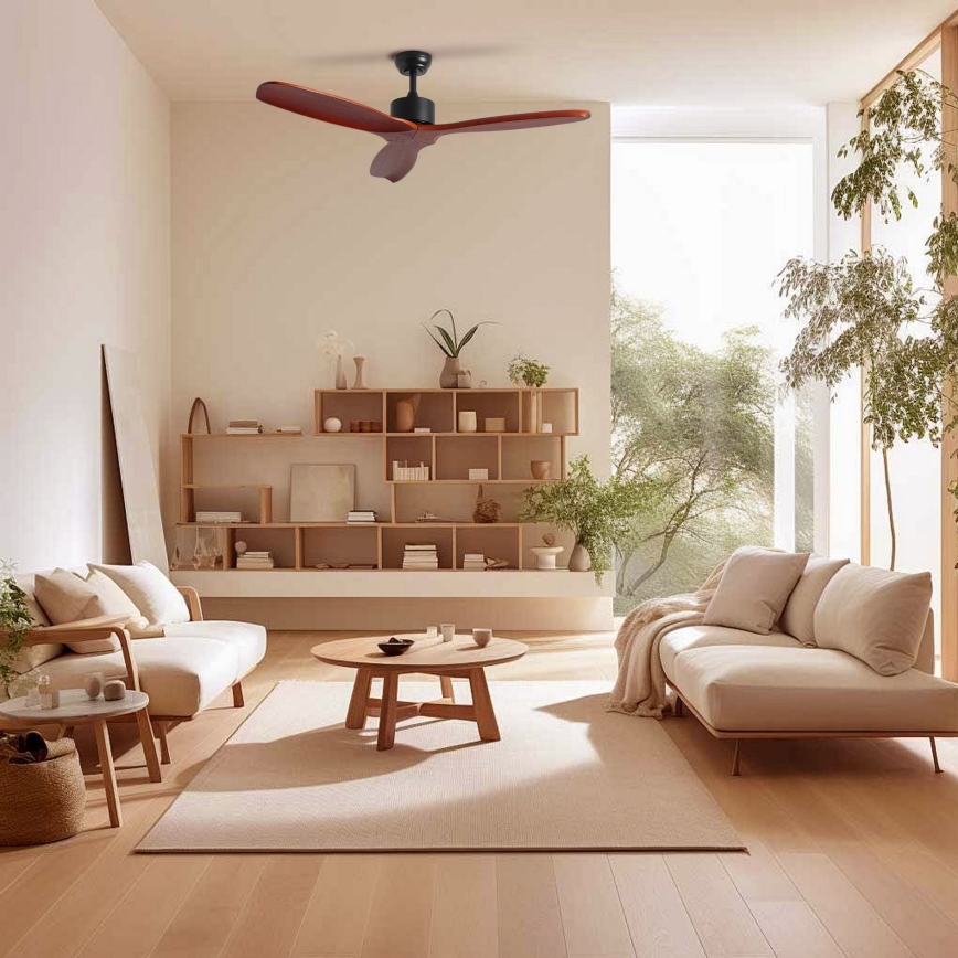 ZEVENTI - Ventilatore da soffitto CUENCA Wi-Fi Tuya nero/rovere + telecomando