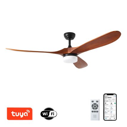 ZEVENTI - Ventilatore da soffitto LED GINOSA LED/18W/230V 3000-6000K Wi-Fi Tuya nero/rovere + telecomando
