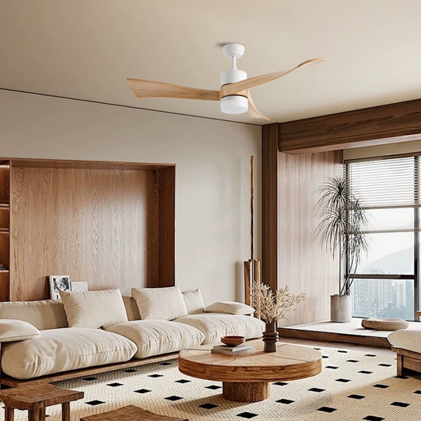 ZEVENTI - Ventilatore da soffitto LED NATURITO LED/18W/230V 3000-6000K Wi-Fi Tuya bianco/rovere + telecomando