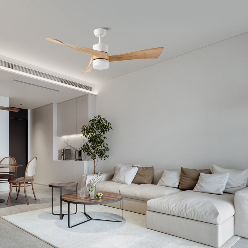 ZEVENTI - Ventilatore da soffitto LED NATURITO LED/18W/230V 3000-6000K Wi-Fi Tuya bianco/rovere + telecomando