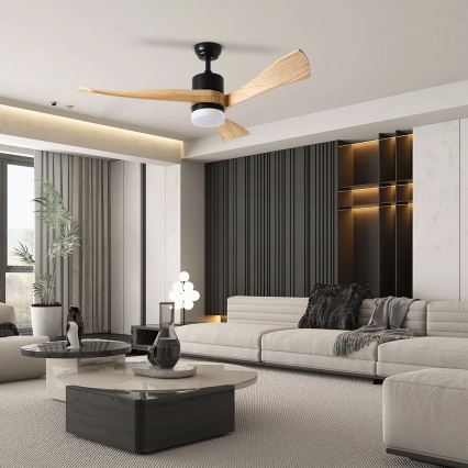ZEVENTI - Ventilatore da soffitto LED NATURITO LED/18W/230V 3000-6000K Wi-Fi Tuya nero/rovere + telecomando