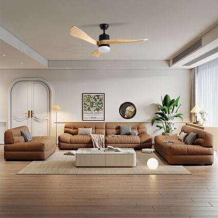 ZEVENTI - Ventilatore da soffitto LED NATURITO LED/18W/230V 3000-6000K Wi-Fi Tuya nero/rovere + telecomando