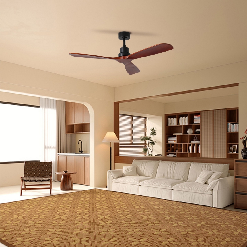 ZEVENTI - Ventilatore a soffitto LIONI Wi-Fi Tuya nero/rovere + telecomando
