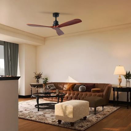 ZEVENTI - Ventilatore a soffitto LIONI Wi-Fi Tuya nero/rovere + telecomando