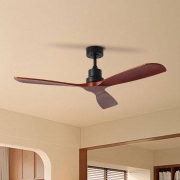 ZEVENTI - Ventilatore a soffitto LIONI Wi-Fi Tuya nero/rovere + telecomando