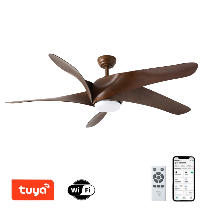 ZEVENTI - Ventilatore da soffitto LED LUCCA LED/18W/230V 3000-6000K Wi-Fi Tuya marrone + telecomando