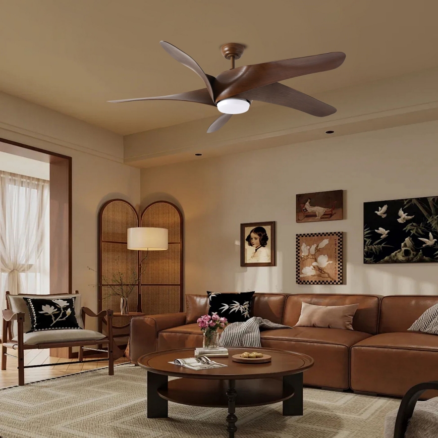 ZEVENTI - Ventilatore da soffitto LED LUCCA LED/18W/230V 3000-6000K Wi-Fi Tuya marrone + telecomando