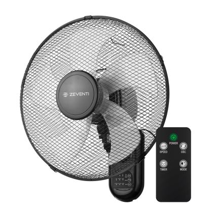 ZEVENTI - Ventilatore da parete FANNY 45W/230V Ø 41 cm nero + telecomando