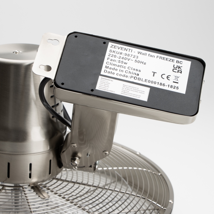 ZEVENTI - Ventilatore da parete FREEZE 50W/230V diametro 40 cm cromo opaco + telecomando