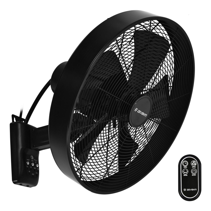 ZEVENTI - Ventilatore da parete FREEZE 50W/230V diametro 40 cm nero + telecomando