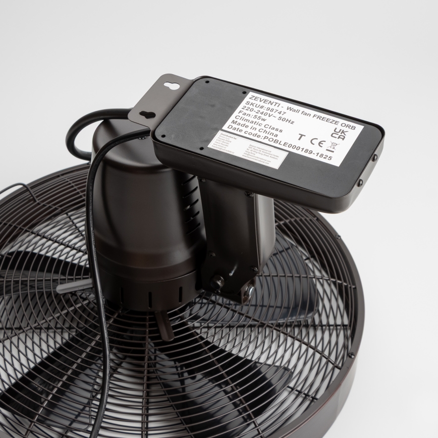ZEVENTI - Ventilatore da parete FREEZE 50W/230V diametro 40 cm nero/marrone + telecomando