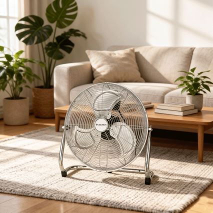 ZEVENTI - Ventilatore da pavimento FLOW 100W/230V Ø 54 cm finitura cromata lucida