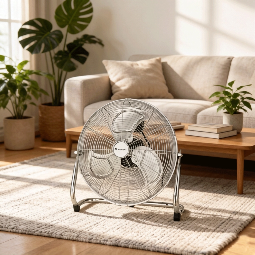 ZEVENTI - Ventilatore da pavimento FLOW 100W/230V Ø 54 cm finitura cromata lucida