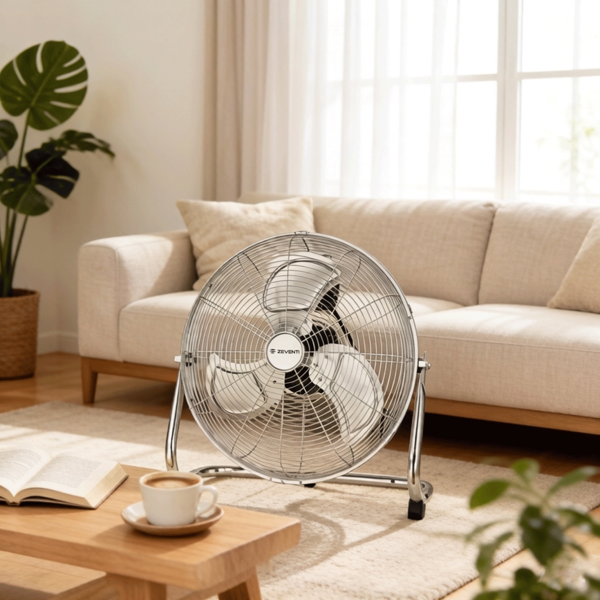 ZEVENTI - Ventilatore da pavimento FLOW 100W/230V Ø 54 cm finitura cromata lucida